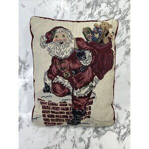Vintage Santa Tapestry Throw Pillow Christmas Toys Chimney Snow 15 X 12
